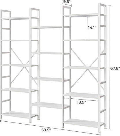 SUPERJARE Triple Bookshelf, Bookcase with 14 Open Display Shelves, Wide Book Shelf Book Case for Home & Office, 5 Tier, White