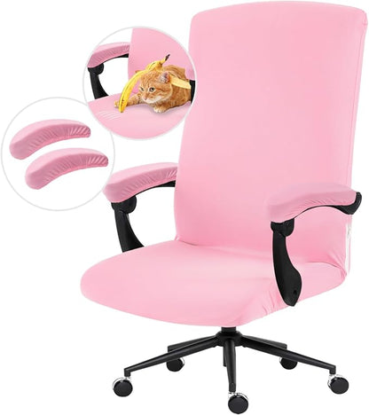 Stretch Computer Office Chair Cover with Armrest Covers Durable Zipper Universal Washable Removable Spandex Rotating Boss Chair Slipcovers Anti-dust Soft Desk Chair Seat Protector, Pink