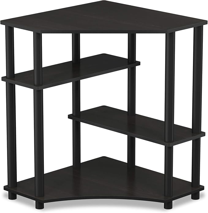 Furinno TURN-N-TUBE Desk, Gaming Desk with Shelves, Corner Computer Desk with Shelves, Office Desk, Space Saving, For Home Office, Bedroom, Espresso