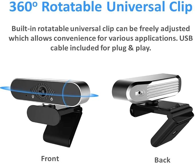 Webcam 1080P HD with Microphone & Privacy Cover, USB Web Cam with Live Streaming HD Video for Mac, PC, Computer and Laptop, Wide Angle Lens 1080P Web Camera with 360 Degree Flexible Mount