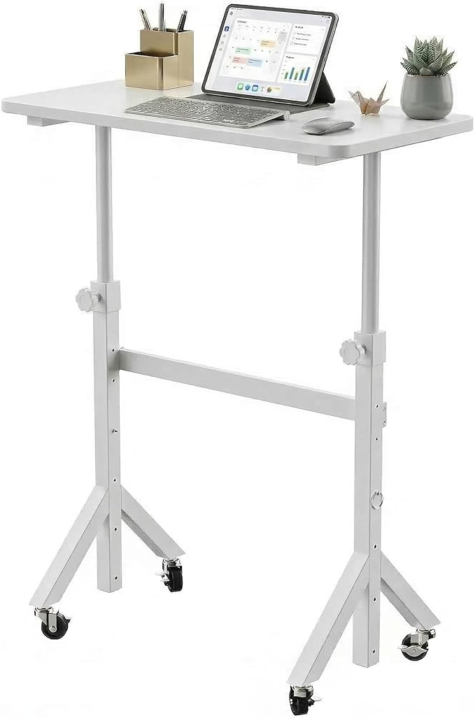 HUANUO 32'' Small Standing Desk Adjustable Heigh, Mobile Stand Up Desk with Wheels, Portable Rolling Desks for Walking Pad and Treadmill, Computer Laptop Desks for Home Office Space