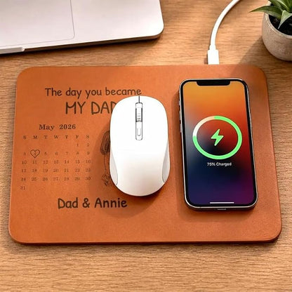 Personalized Leather Charging Mat, Custom Photo Sketch Calendar The Day You Became My Daddy Wireless Charging Desk Mat, Dad Gift, Fathers Day Gift for Dad, Papa, Grandpa, Daddy 7