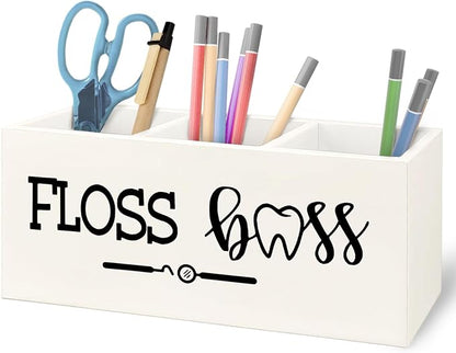 Dentist Dental Hygienist Gifts Wooden Pen Pencil Holder for Office Desk Accessories, Funny Dental Gifts, Floss Boss Makeup Brush Toothbrush Holder Organizer for Bathroom