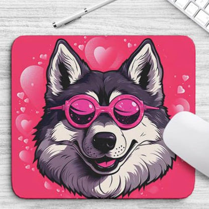 Pink Mousepad Glamour Dog Siberian Husky Mouse Pad for Home Office Gaming Working Desk Computer Desktop Accessories Non-Slip Rubber Mousepad for Dog Lovers