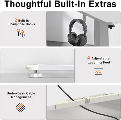 Electric Standing Desk, 48x24 Inches Sit Stand up Desk with 3 Memory Presets & Child Lock, Silent Motor, Heavy Duty Steel Frame, Leveling Feet, for Minimalist Computer Workstation,White