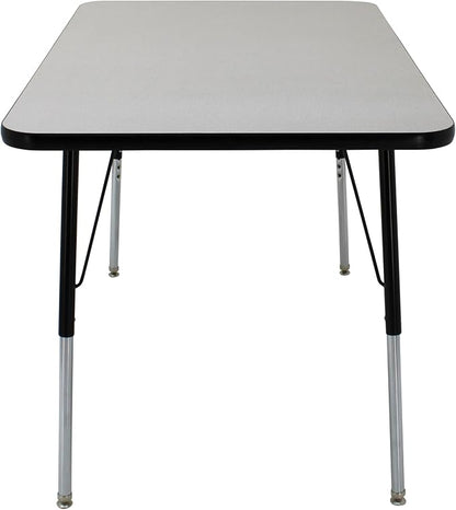 FDP Rectangle Activity School and Office Table (30 x 48 inch), Standard Legs with Swivel Glides, Adjustable Height 19-30 inches; Quick Ship Single Box - Gray Top and Black Edge