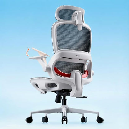 SIHOO B100 Office Chair, Comfy Ergonomic Office Chair, High Back Computer Chair with Adaptive Lumbar Support & wide Headrest, Flip-up Armrests, Swivel Desk Chair for Long Hours, WITHOUT Footrest, Grey
