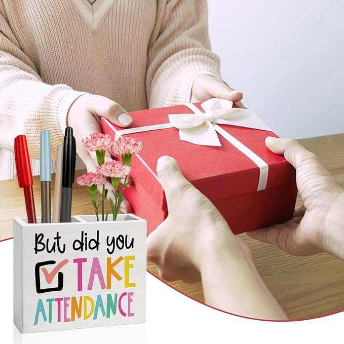 But Did You Take Attendance Teacher Office Decor Funny Teacher Office Decoration School Secretary Gifts for Women Men Wooden Pencil Holder, Funny Attendance Gifts Desk Decor