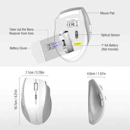 E-YOOSO Wireless Mouse for Laptop, Portable Optical Computer Mouse, 6 Buttons, Cordless 2.4GHz with USB Receiver, 5-Level 4800 DPI, 18 Months Battery Life, for PC, Chromebook, Windows, Mac(White Gray)