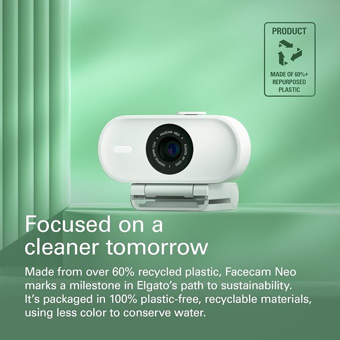 Elgato Facecam Neo, Full HD Webcam with Privacy Shutter | 1080p60 true HD video, HDR enabled, Plug and play setup, Easy-slide shutter, Zero-plastic packaging, USB-C