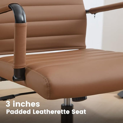 Leather Office Desk Chair, Conference Room Chairs with Wheels, Modern Executive Computer Guest Chairs with Arms