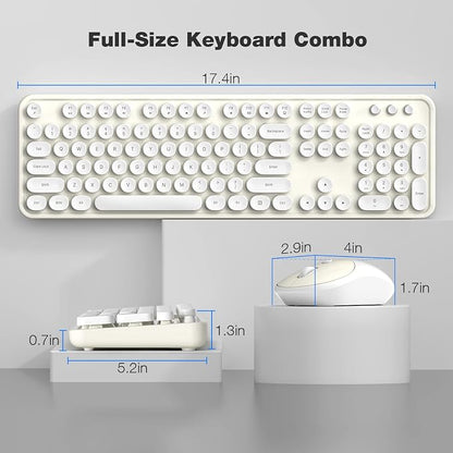MOFII Wireless Keyboard and Mouse Combo, Computer Full Size 2.4G Plug and Play Wireless Typewriter Retro Round Keyboard and Mouse Set for Windows, Computer, Desktop, PC, Notebook - (Off White)