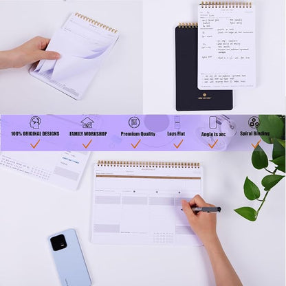 Productivity Notepad Suite - Bestselling Set Of 3 Notebooks, Including Weekly Planner, Goal Setting & 1:1 Meeting Notes- Keep Your Daily Projects, Clients, Meal & Responsibilities Organized