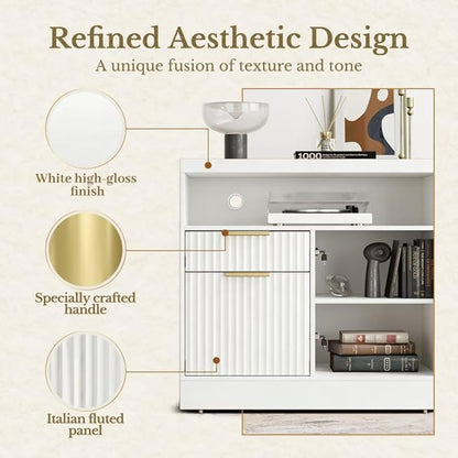 2 Drawer File Cabinet, 32'' Lateral File Cabinet with Lock and AC/USB for Letter/A4 Size, Wood Filing Cabinet with Storage Shelves for Home Office, White