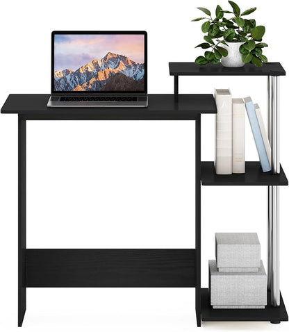 Furinno EFFICIENT Desk, 28.6" Wide Gaming Desk with 3 Open Side Shelves, Laptop Notebook Computer Desk, Office Desk for Home Office, Study Room, Dorm, Bedroom, Americano/Stainless Steel