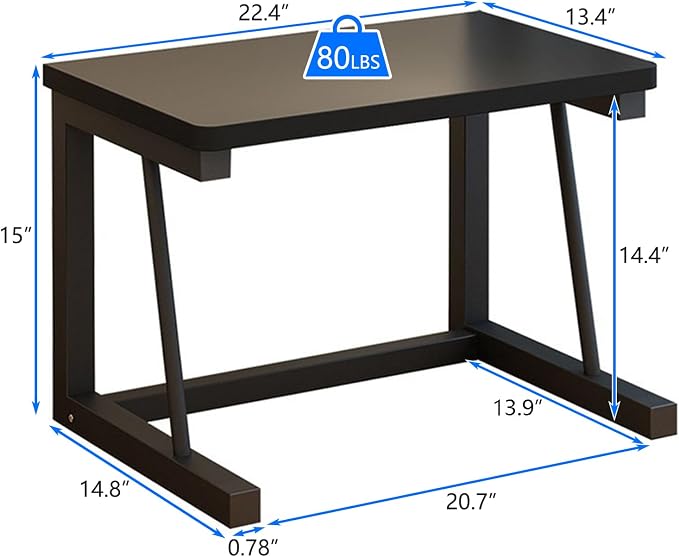Printer Stand, 2-Tier Desktop Printer Shelf for 3D Laser Printer, Copier, Durable Wood Storage Organizer for Home Office Kitchen, 22.5" W*14.8" D*15" H (2-Tier, Black)