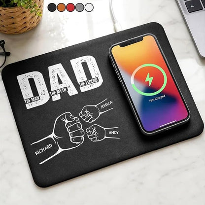 Personalized Leather Charging Mat, Dad The Man The Myth The Legend Hand Punch, Wireless Charging Desk Mat, Custom Dad Gift from Kids, Fathers Day Gift for Dad, Papa, Grandpa, Daddy 4