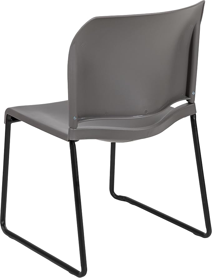 Flash Furniture HERCULES Series 880 lb. Capacity Gray Full Back Contoured Stack Chair with Black Powder Coated Sled Base