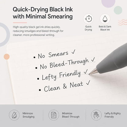 Vanhench 7Pcs 0.5 mm Black Ink Gel Pens Fine Point Smooth Writing Quick Dry Pen for School Note Teacher Journaling Office Desk Nurses Gift, Nice Cute Multifunction Writing Pens with Fidget Stress Ball