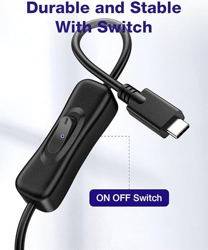 RIITOP USB Type-C On Off Switch Cable [3.3ft], USB 3.1 C to C Cable with Switch Support Video/Data and 20V/3A PD Fast Charging [10Gbps]