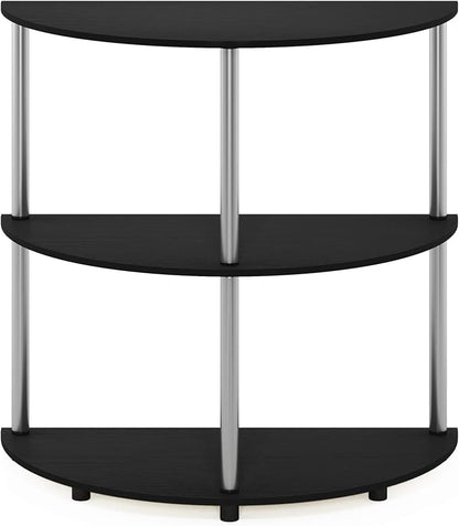 Furinno Frans Turn-N Half Round Console Table with Stainless Steel Tubes, Black Oak 15.6D x 31.1W x 30.8H in