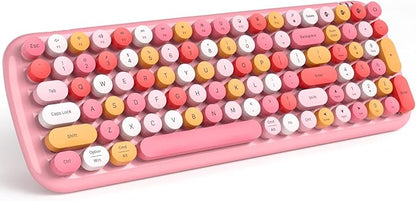 MOFII Wireless Bluetooth Keyboard for Laptop & Android, Connect up to 3 Devices Simultaneously, Portable 100-Key Typewriter Retro Round Keycaps Keyboard - Light Pink