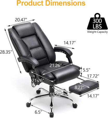 HOMREST 4-Point Massage Executive Office Chair with Footrest,Heated Reclining Chair with Lumbar Back Support,Ergonomic Desk Chair with Armrest, Computer Desk Chair for Home Office(Black)