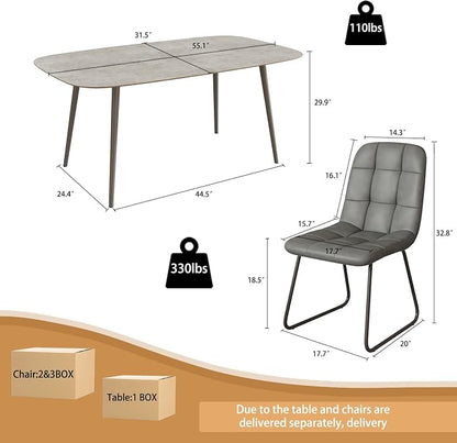 HIPIHOM 55.1'' Modern Dining Table Set for 4, Gray Wood Table with 4 Faux Leather Chairs, Kitchen & Dining Room Furniture Set, Space-Saving Table and Chairs for Apartment, Home, Small Spaces
