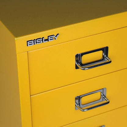 Bisley 3-Drawer Steel MultiDrawer Cabinet - Golden Sunflower Yellow | Chrome Pull Handles with Label Holders, Powder-Coated Steel, Removable Drawers, Desktop Storage, Labels Included