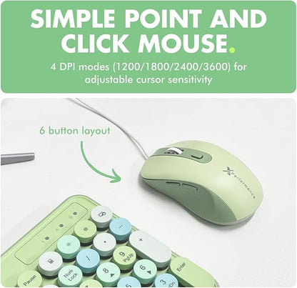X9 Wired Keyboard and Mouse Combo - Retro Typewriter Keyboard with Round Keycaps, Soft White Backlight, Phone Dock, 109 Full-Size Keys, Cute Wired Green Keyboard and Mouse for Laptop, PC & Chromebook