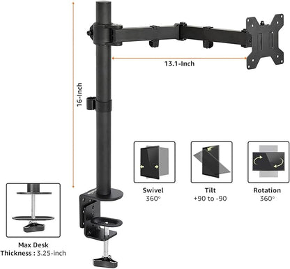 Amazon Basics Single Computer Monitor Stand with Tilt and Rotation,Height Adjustable VESA Desk Arm Mount,Steel,30 inches,Black,(Pack of 6)