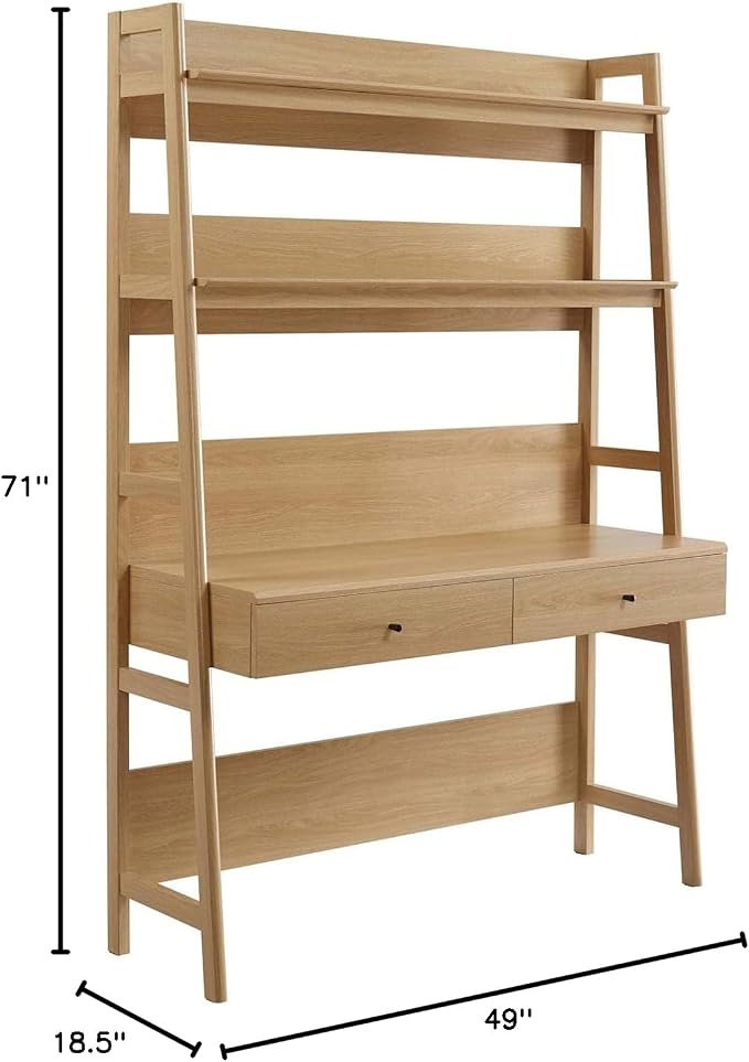 Modway Bixby Home Office Desk with Bookshelf in Oak 18.5 x 49 x 71