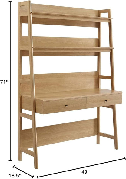Modway Bixby Home Office Desk with Bookshelf in Oak 18.5 x 49 x 71