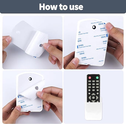 2 PCS Remote Control Holders Wall Mount, Self Adhesive TV Air Conditioner Remote Control Holder, Wall Mount Storage Box Organizer Wall Pen Holder Storage for Home Office School (White, 2)