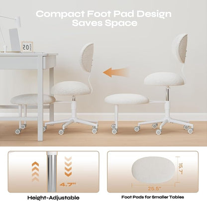 Pinmoco Ergonomic Cross Legged Office Chair with Wheels, ADHD Chair for Adults, Meditation Chair, Yoga Office Chair, Comfortable Back Support, Height Adjustable,Small Spaces, Teddy Fabric, White