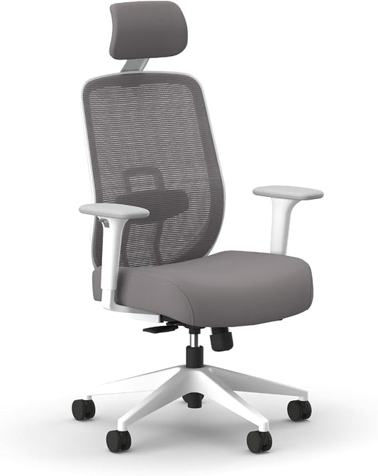 HON Altern Ergonomic Office Chair with Headrest, Mid‑Back Mesh Desk Chair, Adjustable Arms, Seat Slide, Synchro‑Tilt, Rolling Computer Seat for Home Office, White Frame, Black