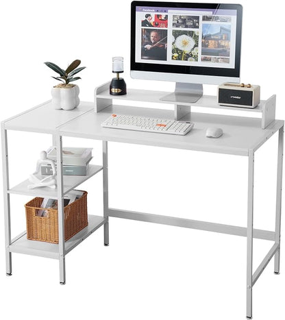MINOSYS 47-inch Computer Desk with Storage Shelf - Ideal Gaming Desk for Bedrooms, Small Spaces, and Home Offices Modern Writing Desk for PCs,White Table.