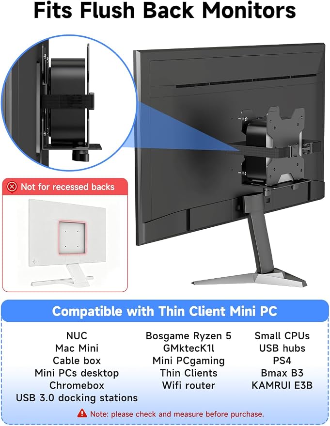 suptek Thin Client Mount Bracket Adjustable Mini PC Mount Bracket,CPU VESA Under Desk and Monitor Arm Computer Holder, Black, ZJJ002