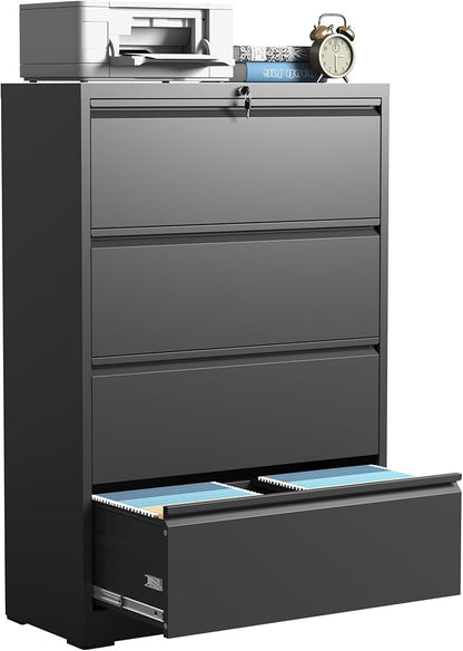 IKIMI 4 Drawer Lateral File Cabinets,Metal Filing Cabinet for Home Office,Wide Steel Storage Cabinet Commercial Drawer for Legal/Letter/A4 Size Files Assembly Required