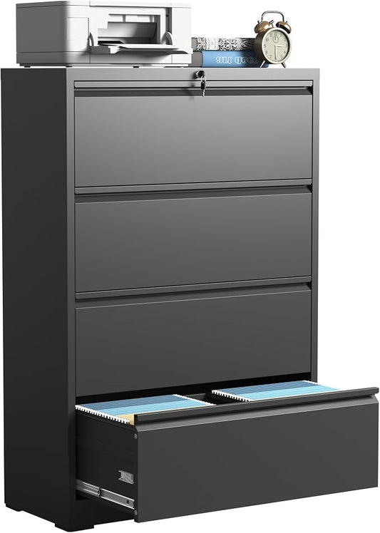 IKIMI 4 Drawer Lateral File Cabinets,Metal Filing Cabinet for Home Office,Wide Steel Storage Cabinet Commercial Drawer for Legal/Letter/A4 Size Files Assembly Required