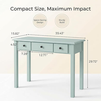 STHOUYN Small Green Writing Desk with Drawers, Vanity Table for Bedroom | Small Farmhouse Makeup Vanity Desk No Mirror, Adult/Student Writing Desk with Drawers for Small Spaces, Home Office, Study