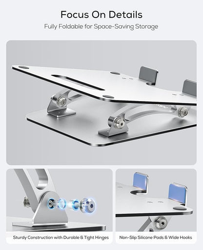 Nulaxy Ergonomic Adjustable Laptop Stand for Desk, Dual Foldable Computer Riser with Advanced Heat-Vent, Heavy-Duty Portable Notebook Holder for Posture Correction, Compatible with Mac 10-17" Laptops