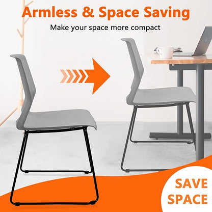 KLASIKA Stackable Guest Reception Chairs, Stacking Office Chair with Ergonomic Lumbar Support & Metal Legs, Plastic Desk Chairs for Conference School Church Waiting Meeting Break Room Set of 4, Gray