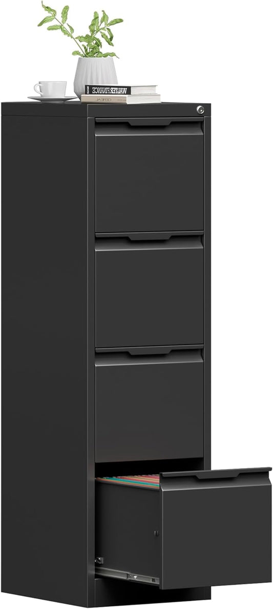 4 Drawer File Cabinet with Lock, Filing Cabinets for Home Office | Tall File Cabinet, Lockable File Cabinet, Metal File Cabinet for Letter/Legal/A4/F4 Size, Assemble Required