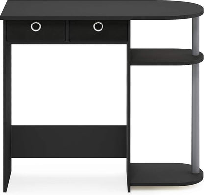 Furinno Go Green 32-Inch Black Computer Desk, Office Desk with 2 Side Shelves and Storage Bins, Rectangular Home Office Desk, Gaming Desk for Home Office, Bedroom, Study Room, Classic Black