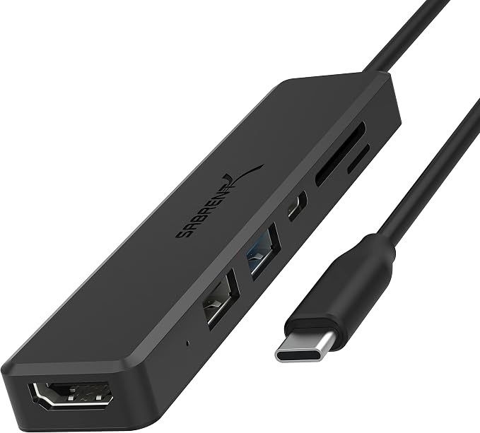 SABRENT Multi-Port USB Type-C Hub with 4K HDMI | Power Delivery (60 Watts) | 1 USB 3.0 Port | 1 USB 2.0 Port | SD/microSD Card Reader (HB-TC6C)