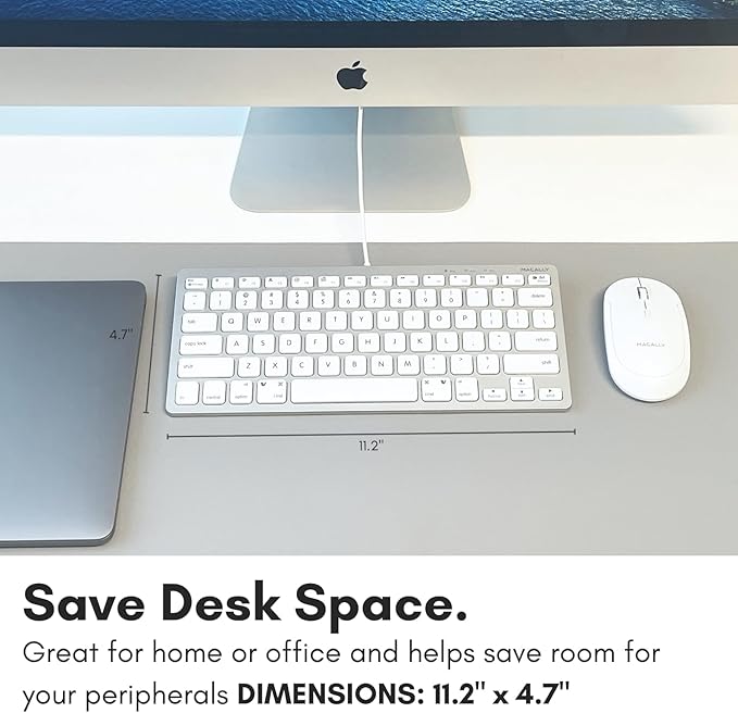 Macally Small Wired Keyboard for Mac and Windows - 78 Scissor Switch Keys Compatible Apple Keyboard - USB Mini Keyboard that Saves Space and Looks Great - Plug and Play Wired Mac Keyboard - Aluminum