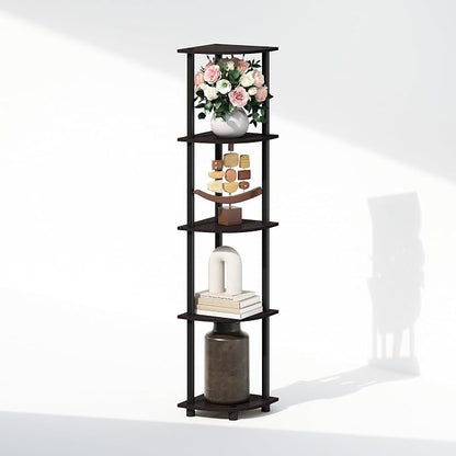 Furinno Turn-N-Tube Storage Shelves, 5-Tier Book Shelf, Corner Shelf, Toolless Open Shelves, for Organization and Storage, Living Room, Home Office, Hallway, Bedroom, Dark Walnut