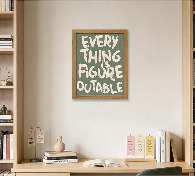 CXQILVER Everything is Figureoutable Framed Wall Art, Inspirational Positive Affirmation Canvas Wall Decor, Trendy Sage Green Motivational Quote Poster prints for Office Bedroom Classroom Dorm 12x16in
