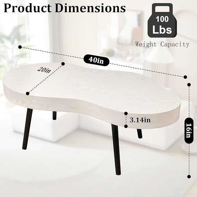 Cloud Coffee Tables Modern Small Coffee Table Wood Frame Low Floor Table for Sitting on the Floor White Funky Center Tea Tables for Living Room Reception Room